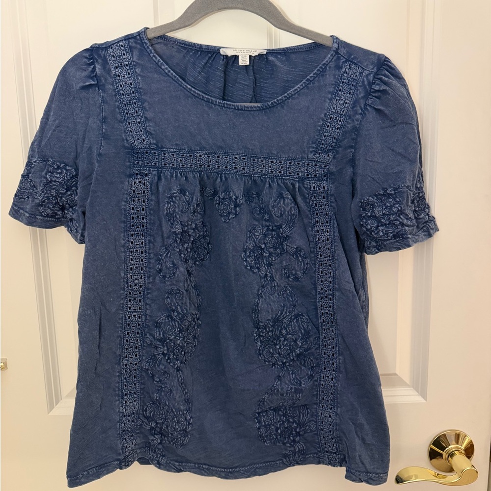 Lucky Brand Denim Blue Floral Blouse